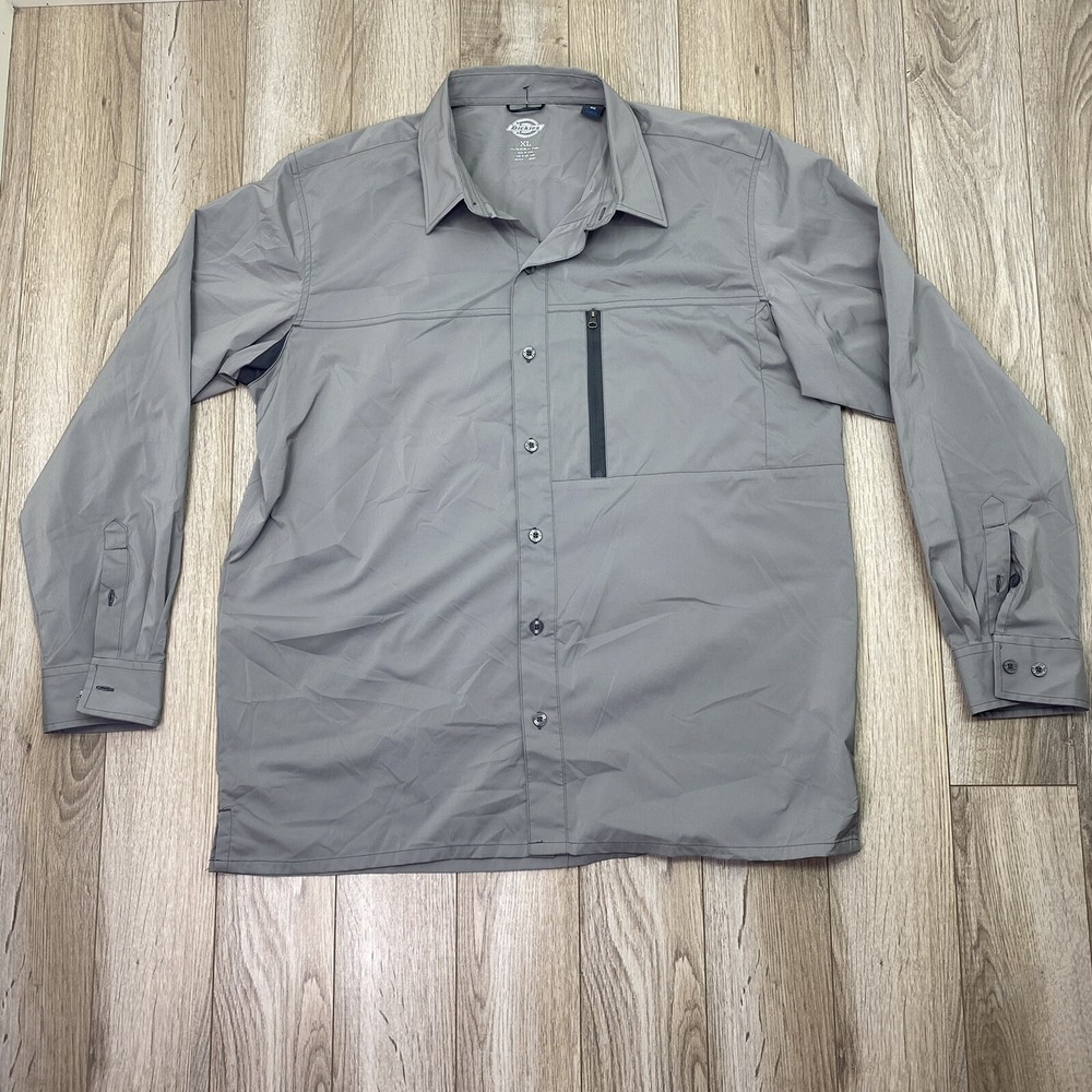 Dickies Button Down Polyester Be Cool Shirt XL Mens Gray Long Sleeve